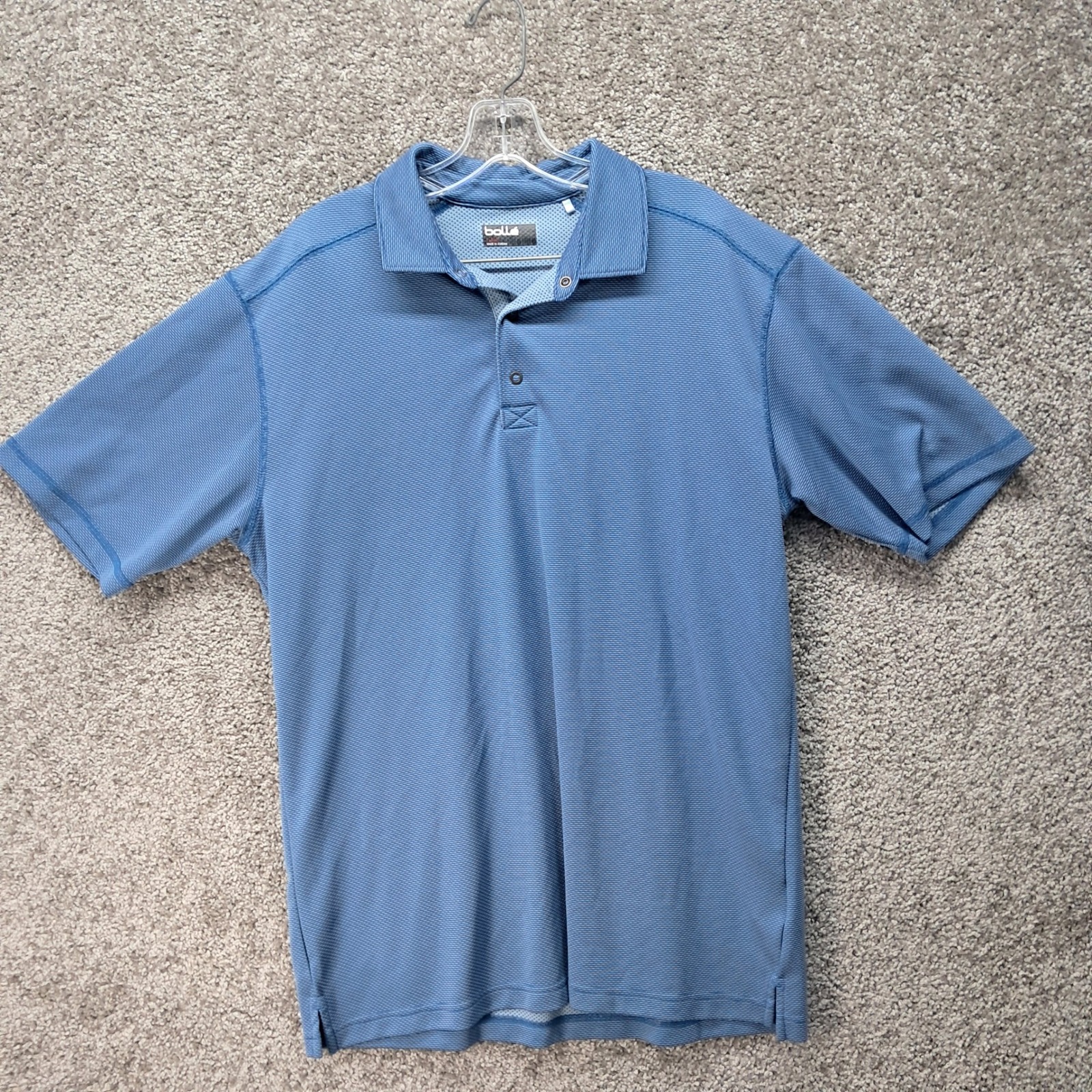 Bolle Mens Blue Short Sleeve Performance Polo Shirt Large Micro Stripe